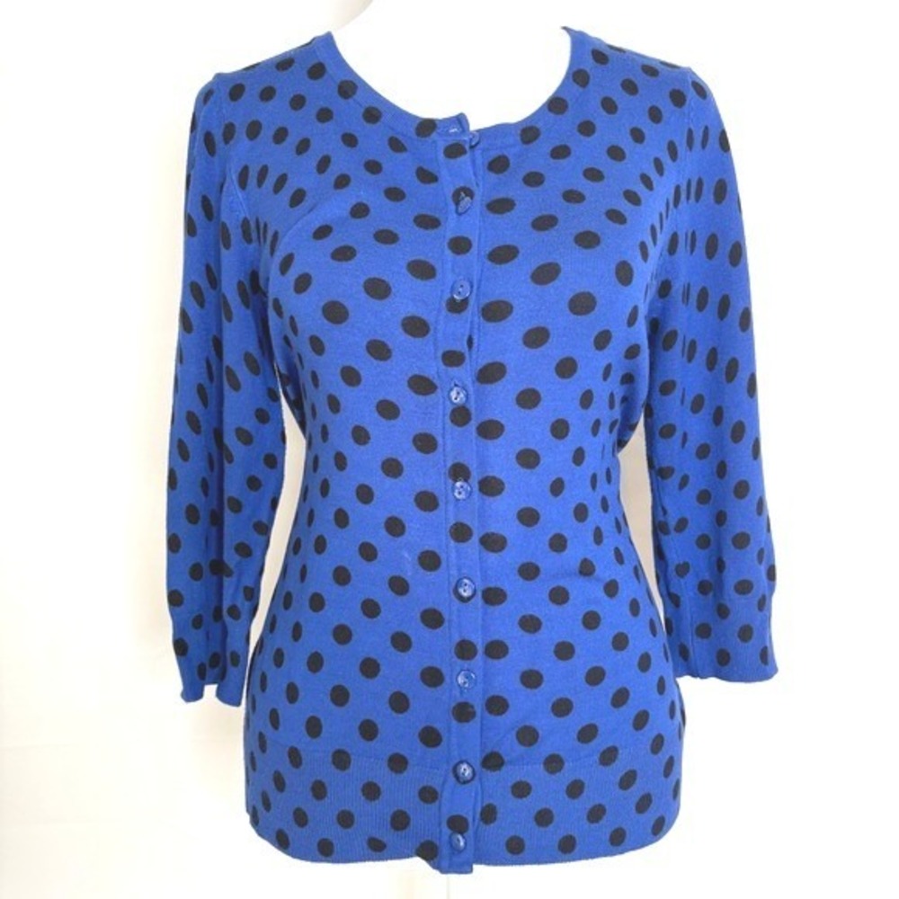 89th & Madison Cardigan Sweater Polka Dot‎ Medium Cottagecore Coquette M Blue